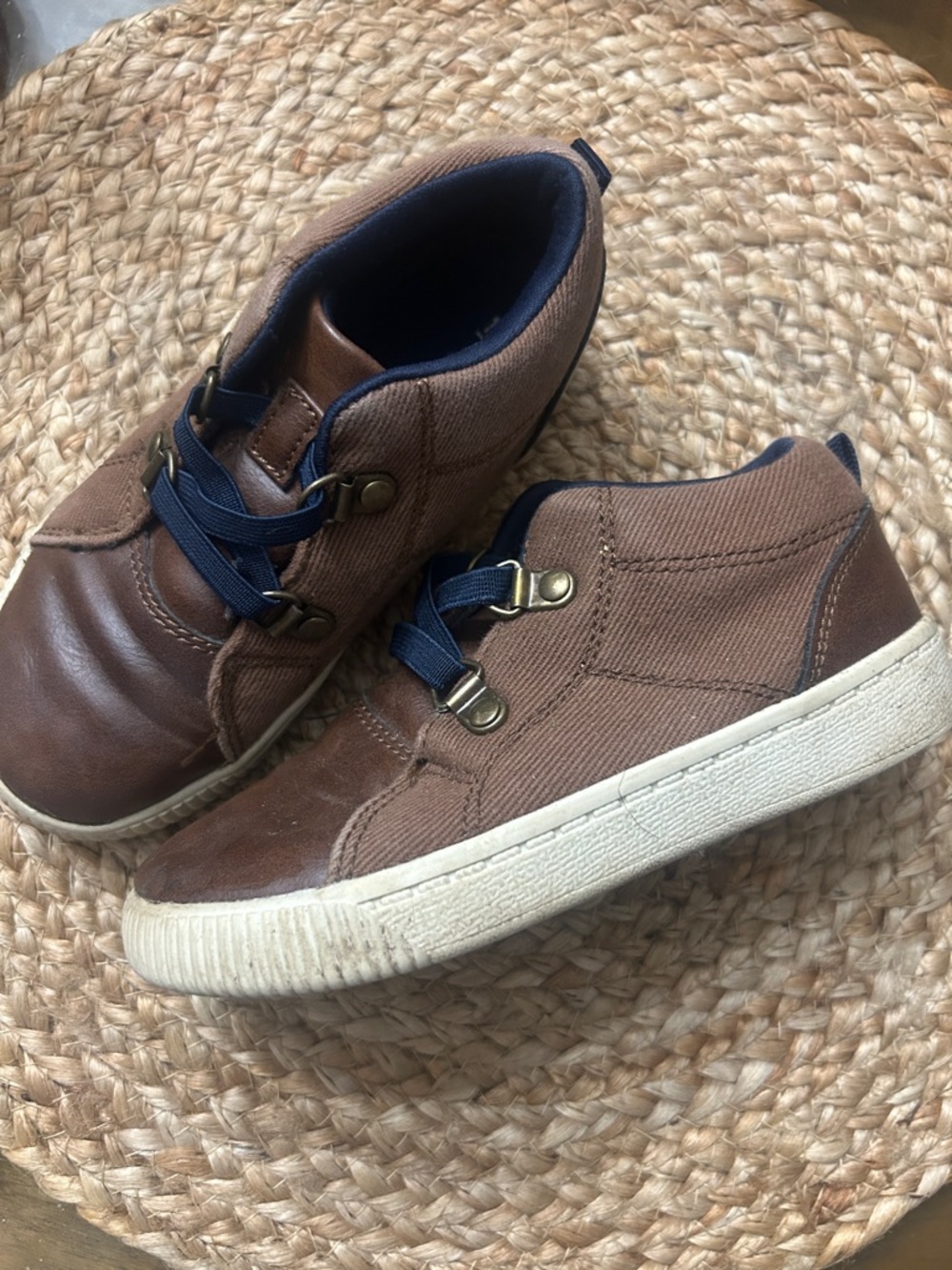 Kids Brown High-Top Casual Sneakers with Navy Laces